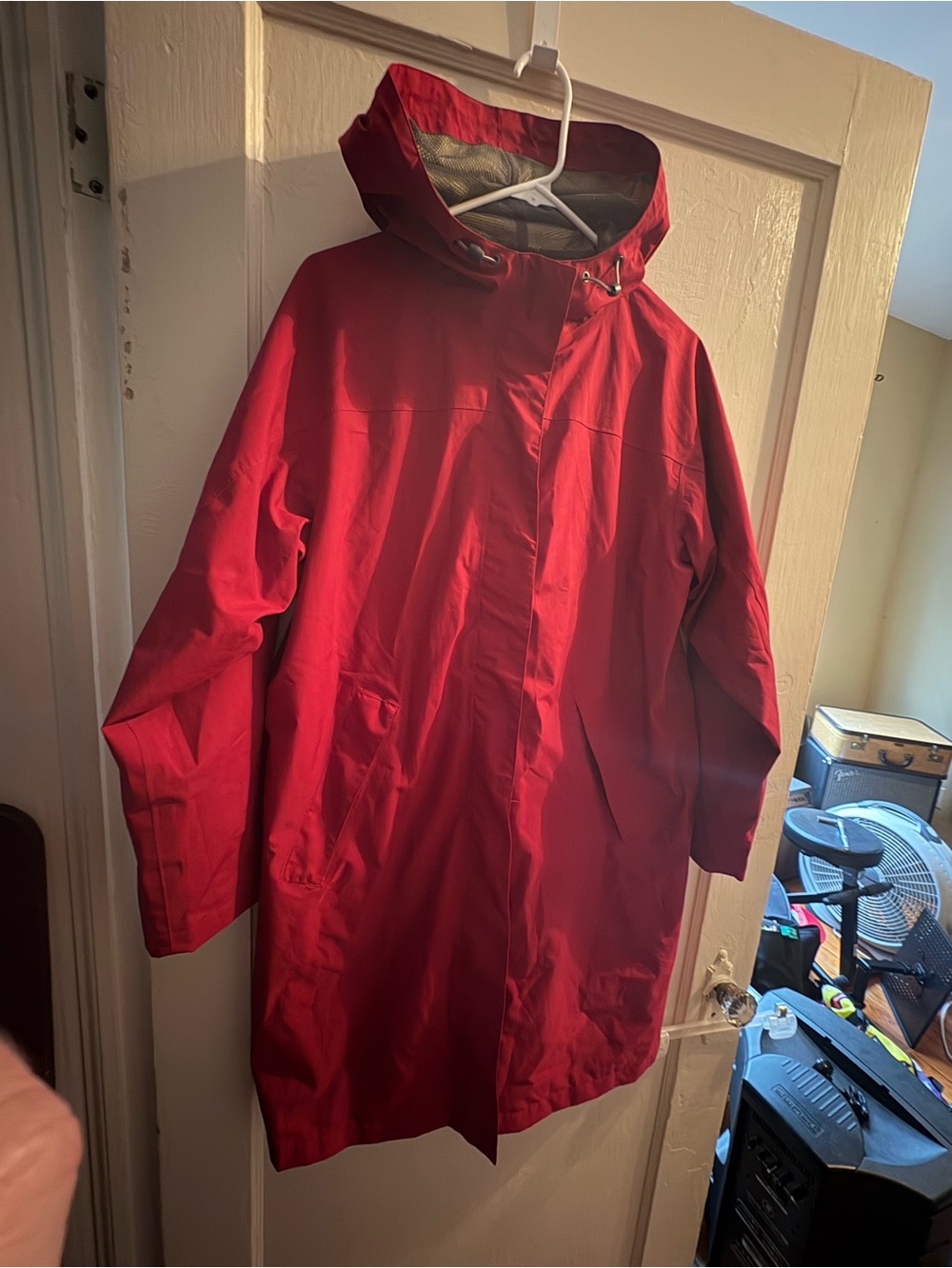 Lands' End: Women’s Red Hooded Windbreaker Jacket (Size 10-12 Medium)